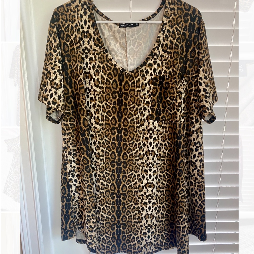 MONNURO | Leopard Print Short Sleeve Top  - 3X